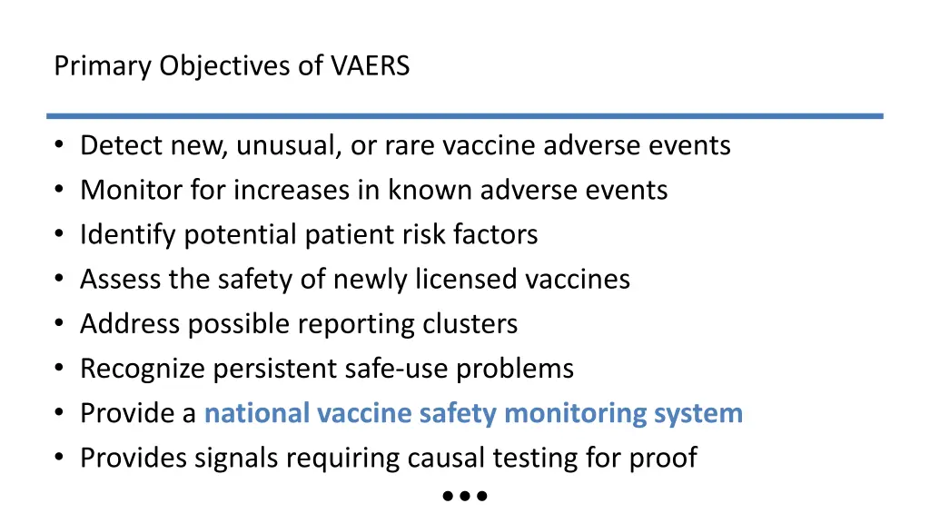 primary objectives of vaers