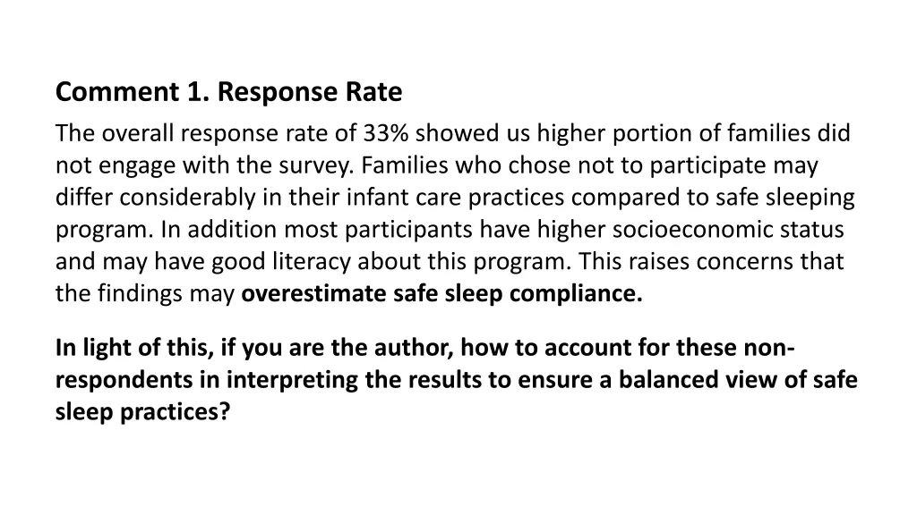 comment 1 response rate the overall response rate