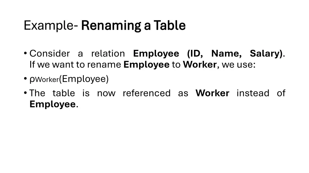 example renaming a table renaming a table