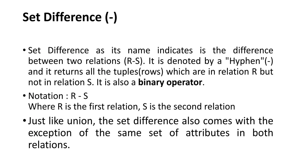 set difference