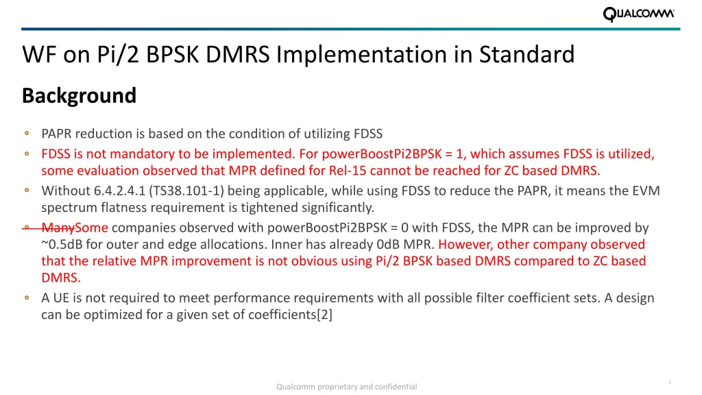 wf on pi 2 bpsk dmrs implementation in standard