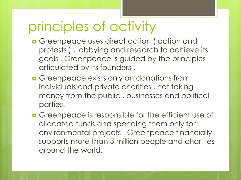 principles of activity greenpeace uses direct