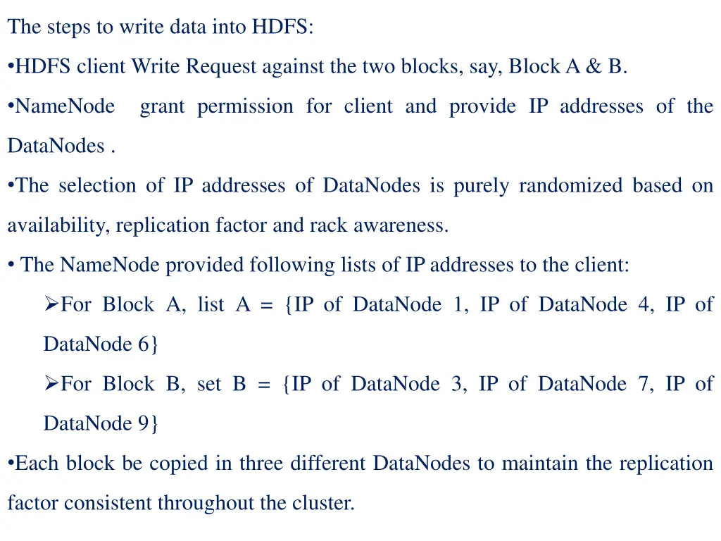 the steps to write data into hdfs