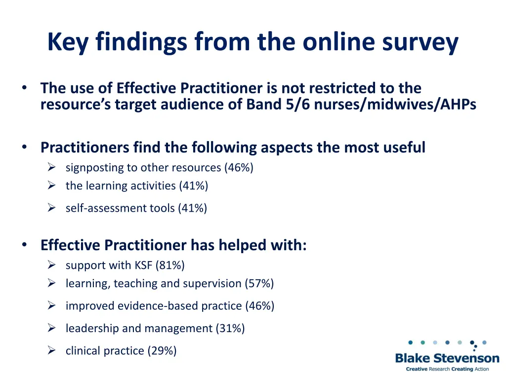 key findings from the online survey