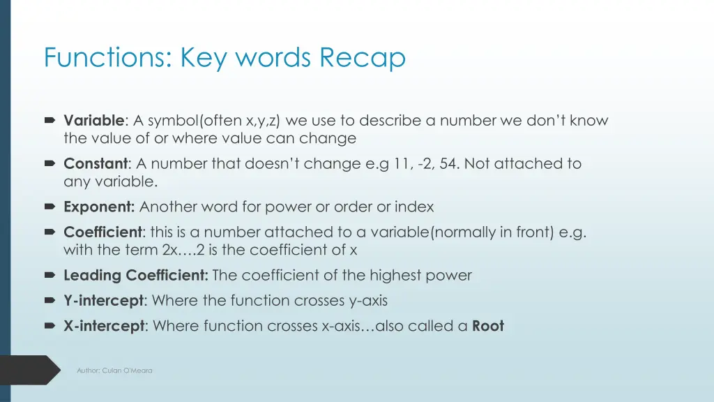 functions key words recap