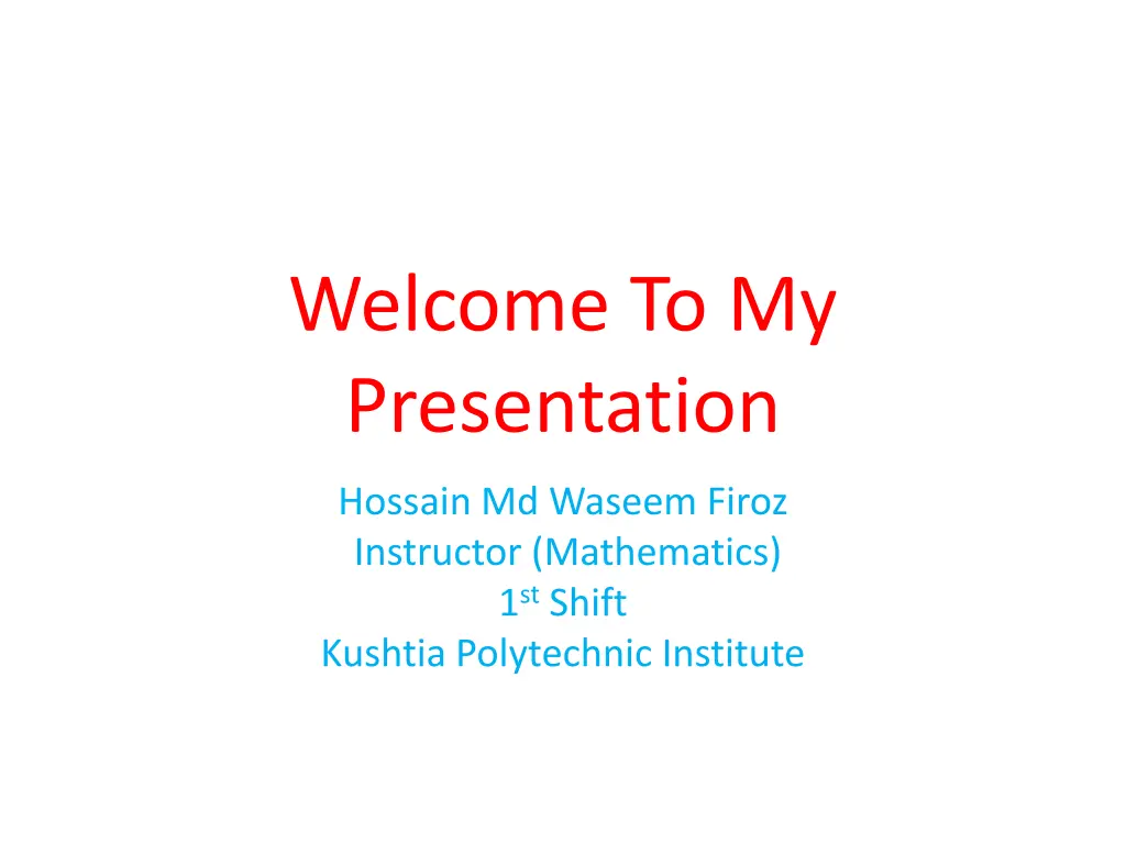 welcome to my presentation