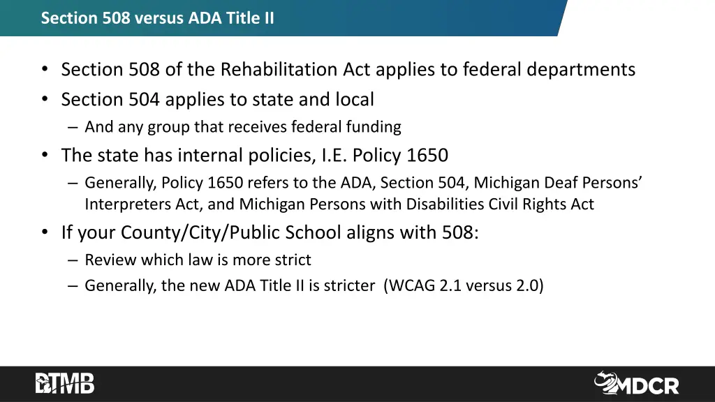 section 508 versus ada title ii