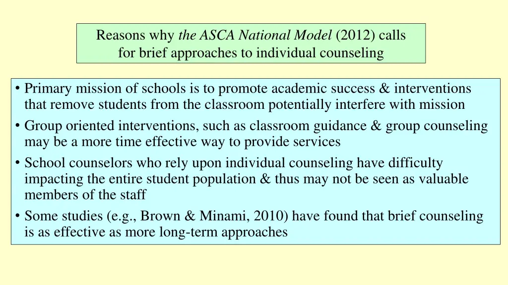 reasons why the asca national model 2012 calls
