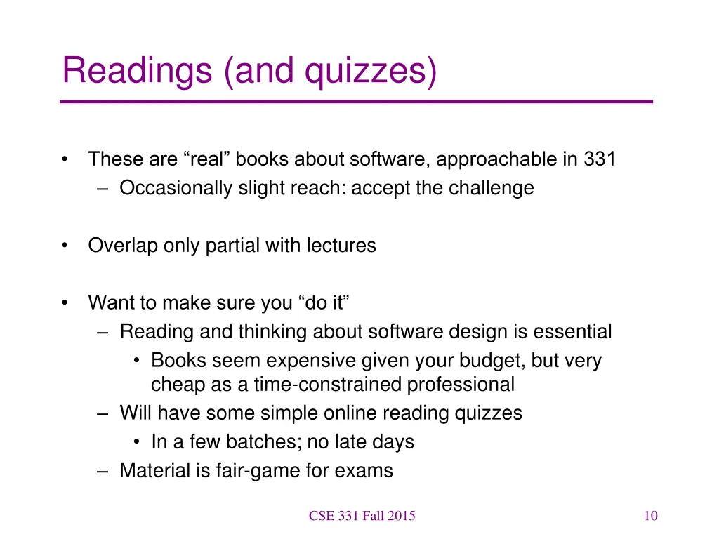 readings and quizzes