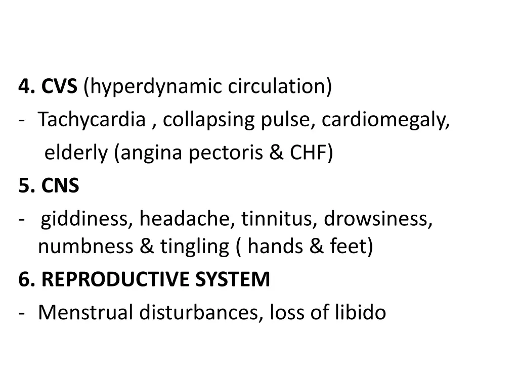 4 cvs hyperdynamic circulation tachycardia