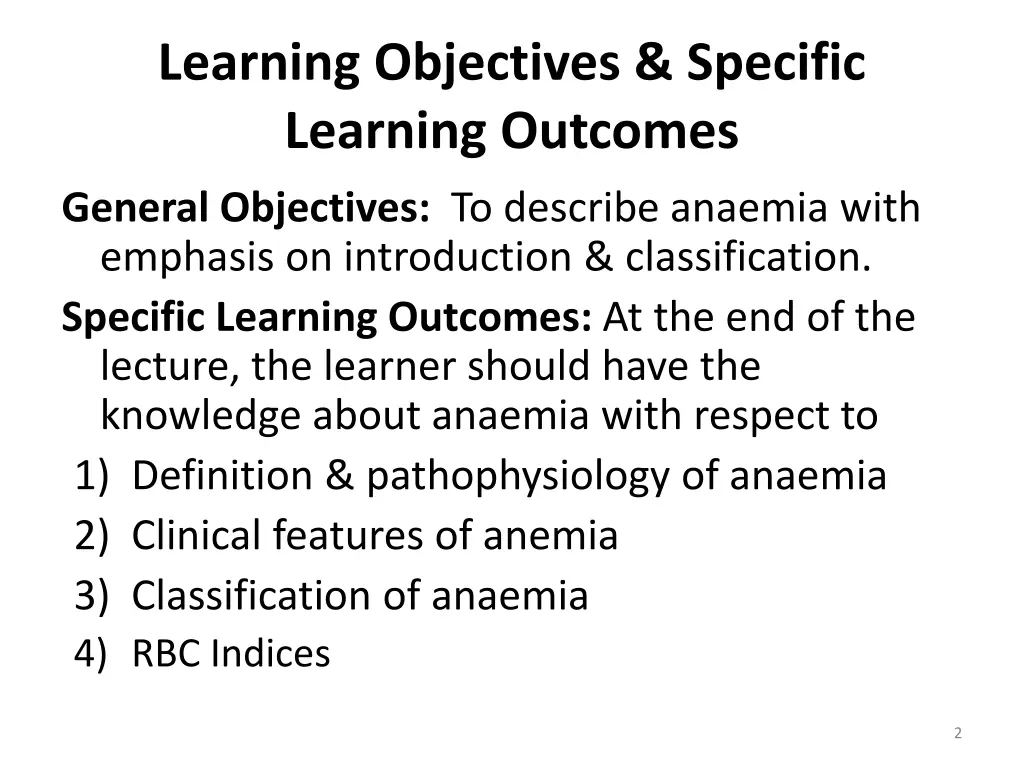 learning objectives specific learning outcomes