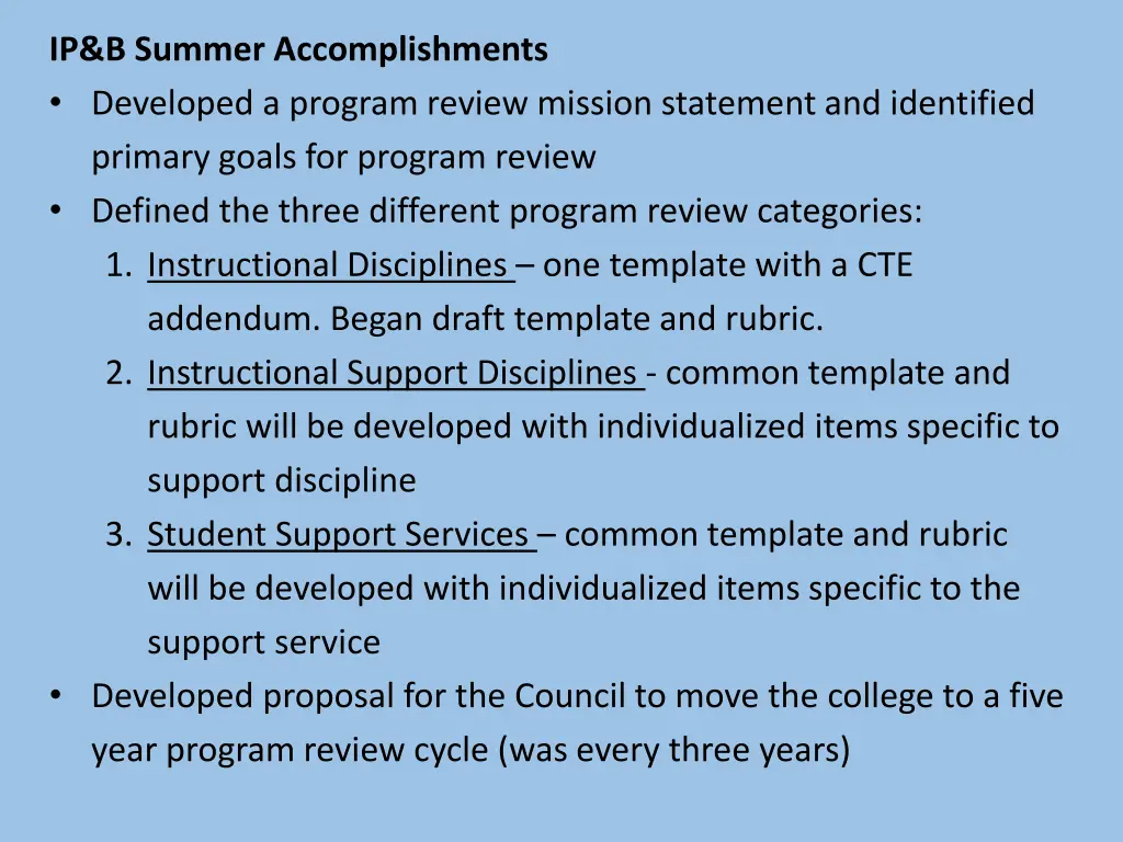 ip b summer accomplishments developed a program
