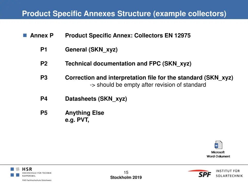 product specific annexes structure example
