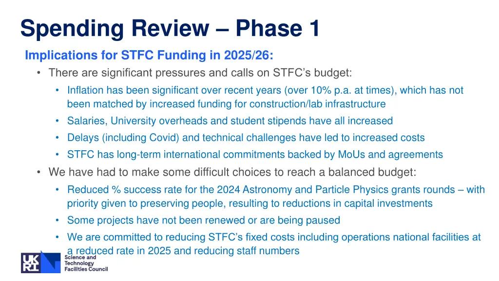 spending review phase 1 implications for stfc