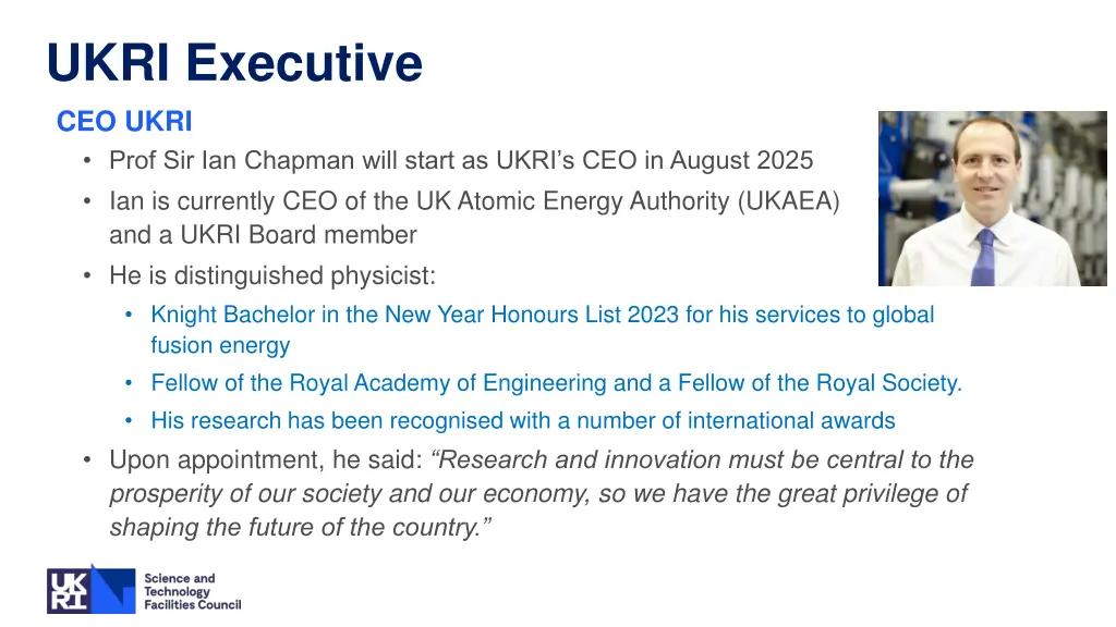 ukri executive ceo ukri prof sir ian chapman will