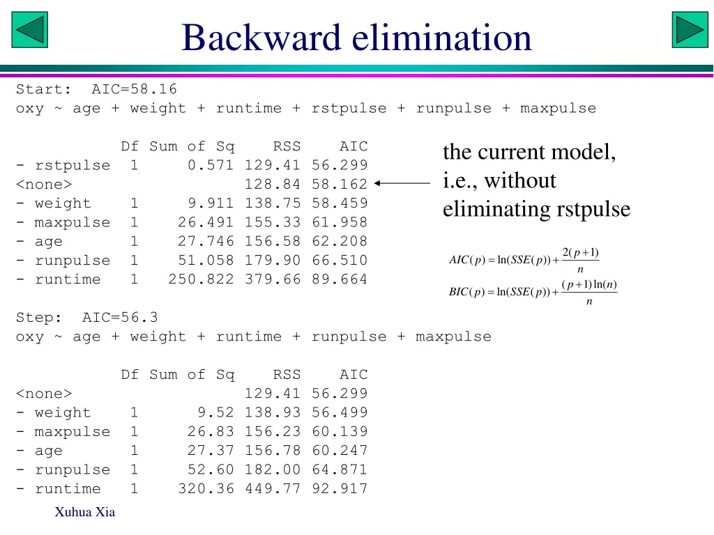 backward elimination
