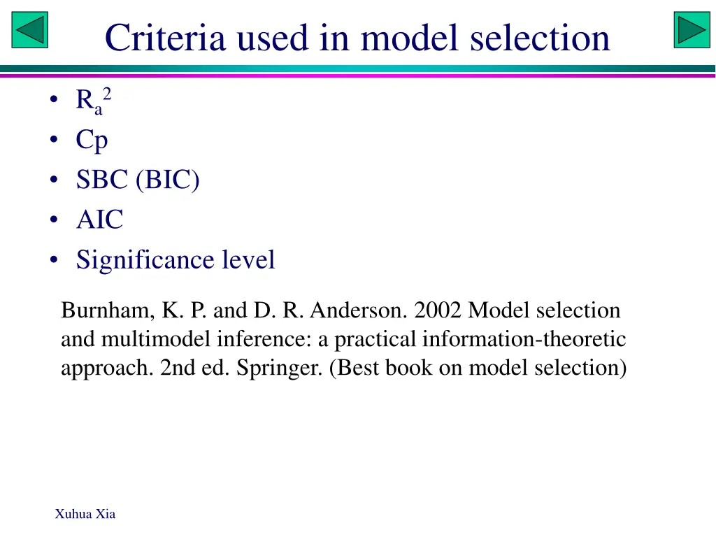 criteria used in model selection