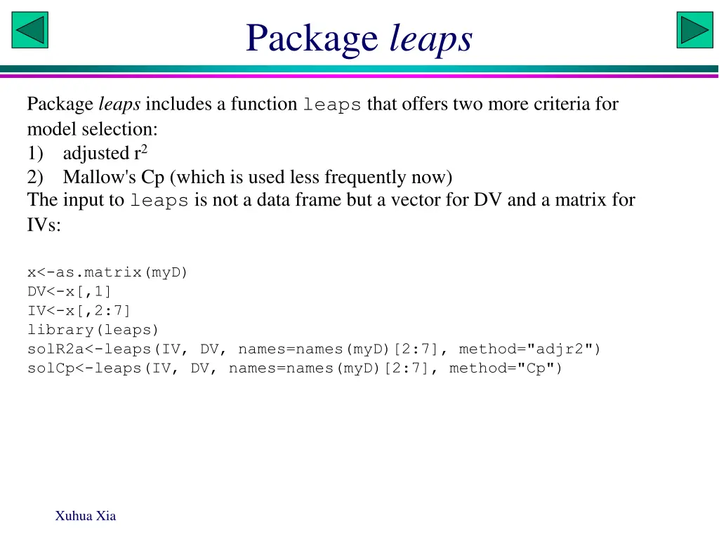 package leaps