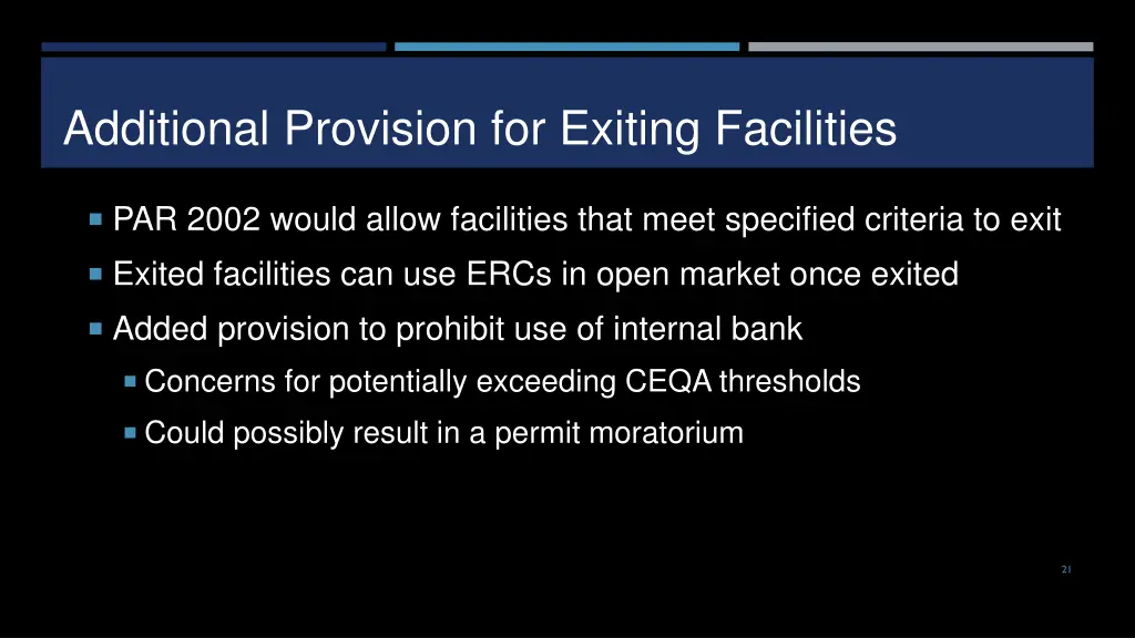 additional provision for exiting facilities