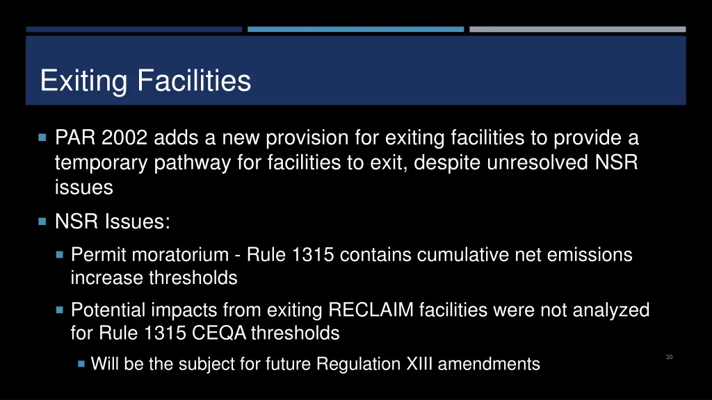 exiting facilities