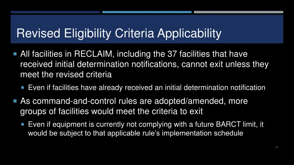 revised eligibility criteria applicability
