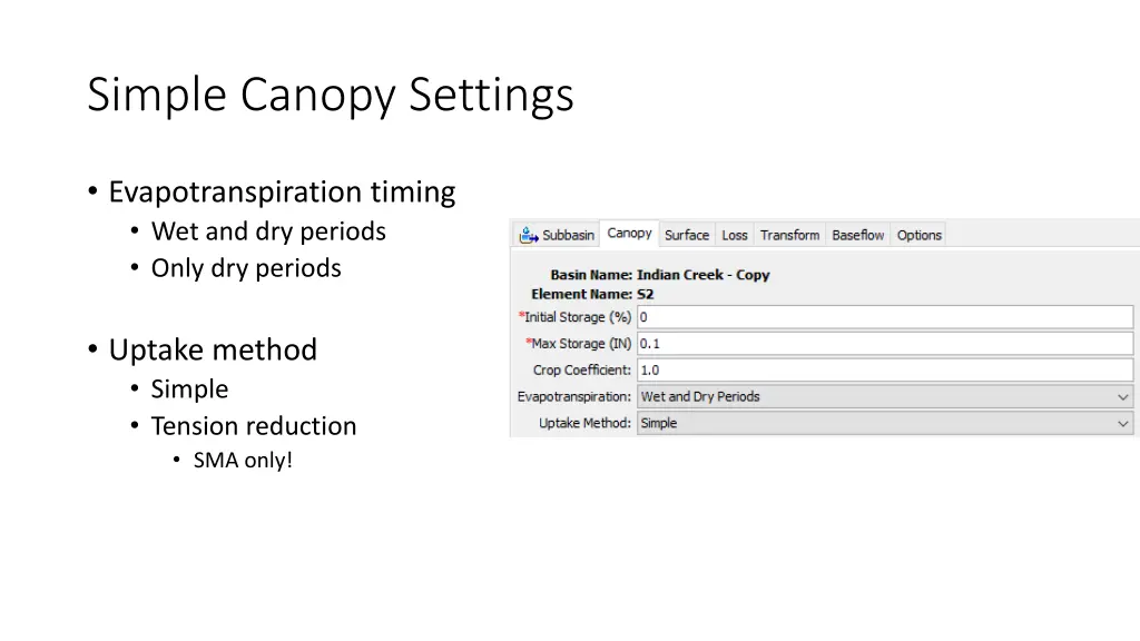 simple canopy settings