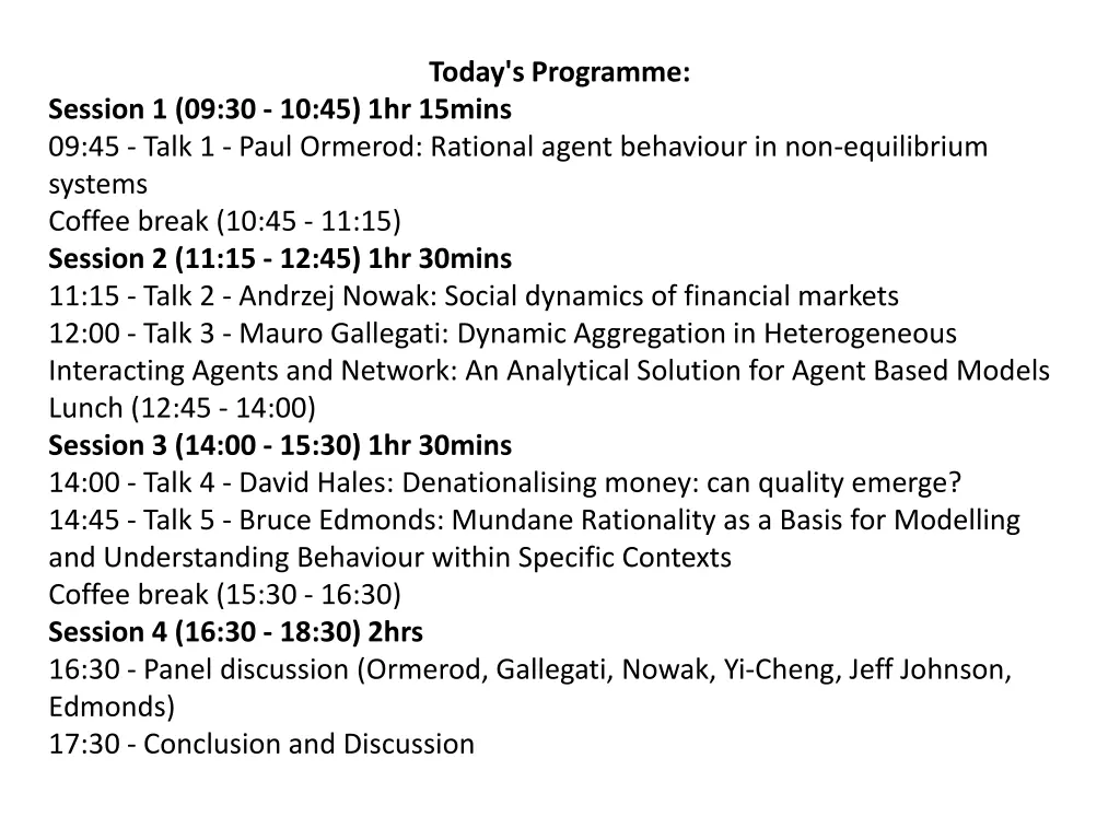 today s programme