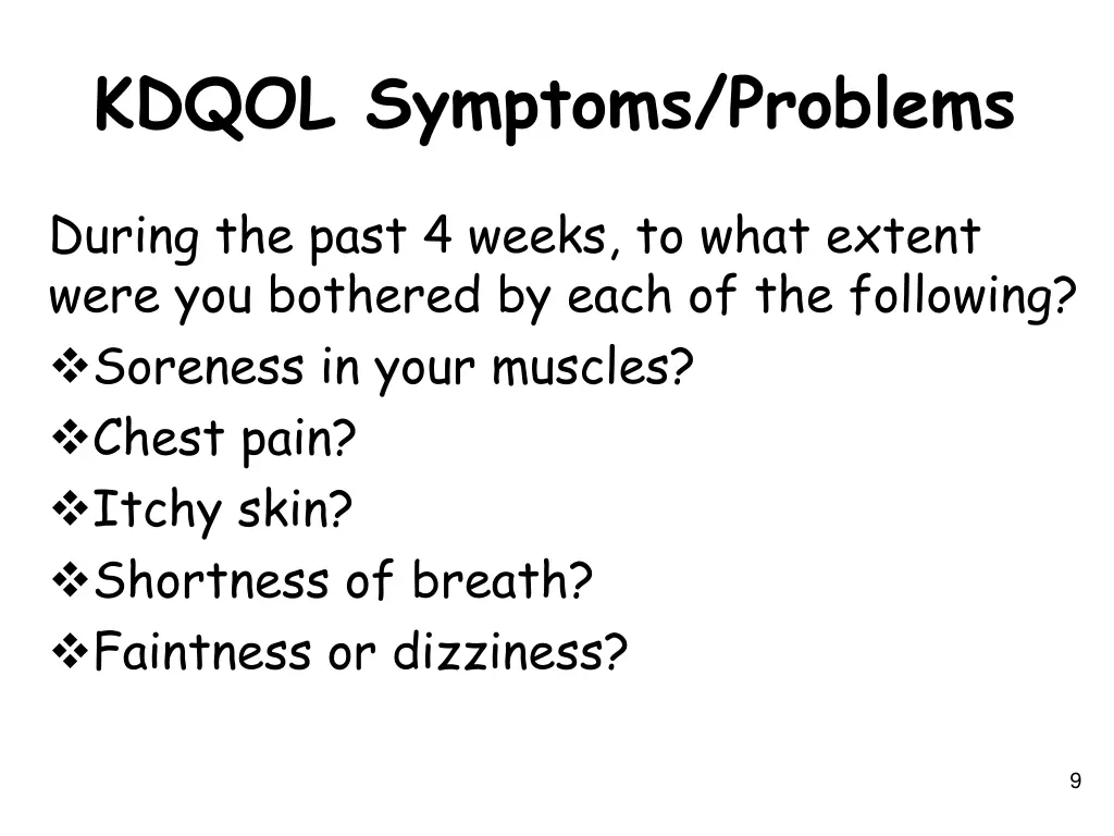 kdqol symptoms problems