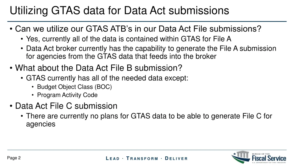utilizing gtas data for data act submissions