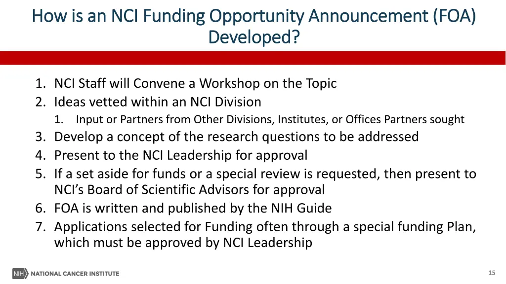 how is an nci funding opportunity announcement