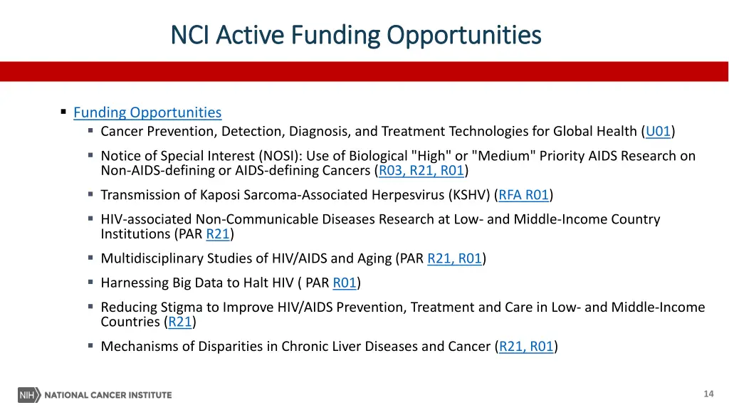 nci active funding opportunities nci active