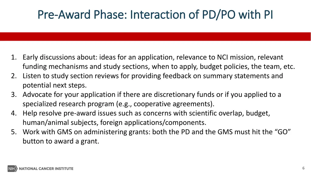 pre pre award phase interaction of pd po with