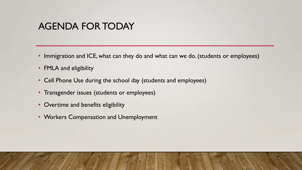 agenda for today