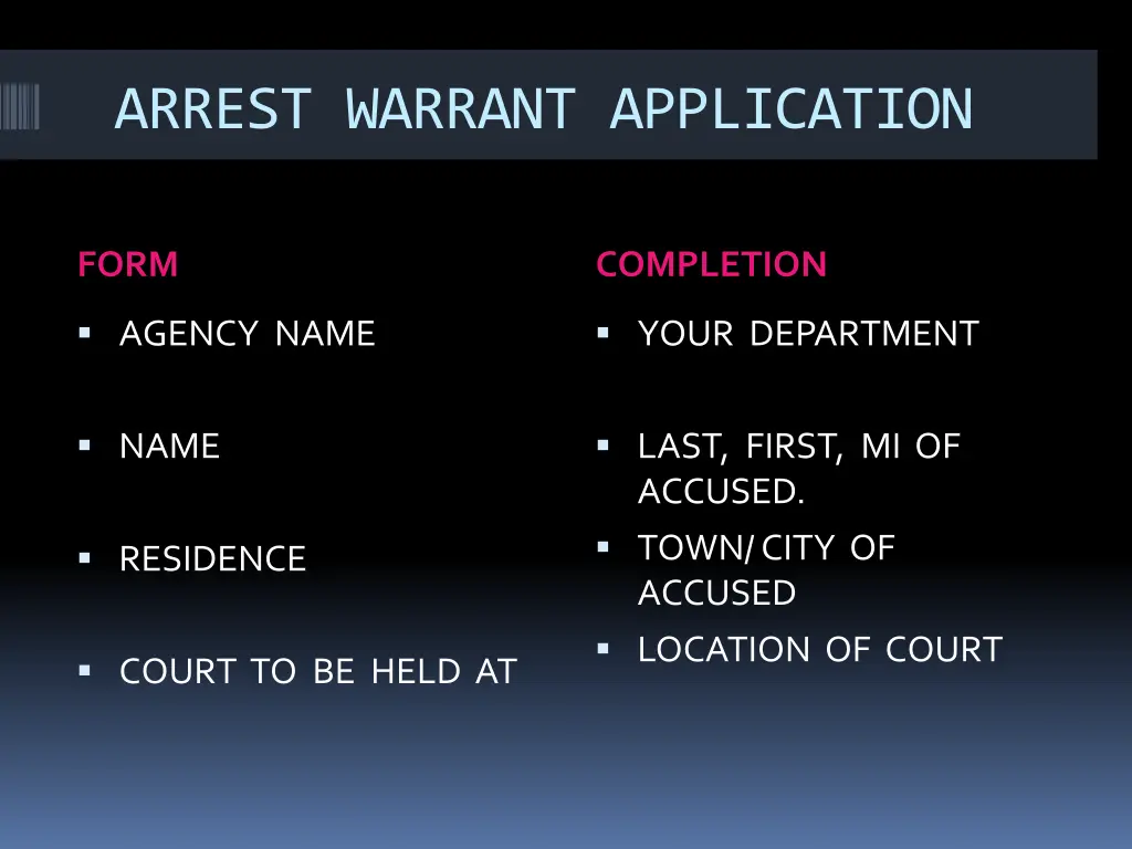 arrest warrant application