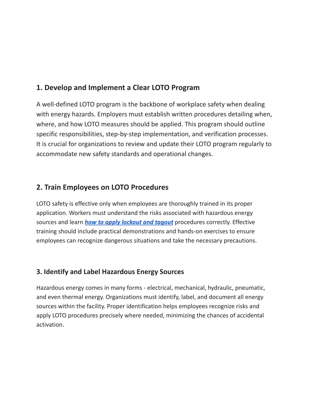 1 develop and implement a clear loto program