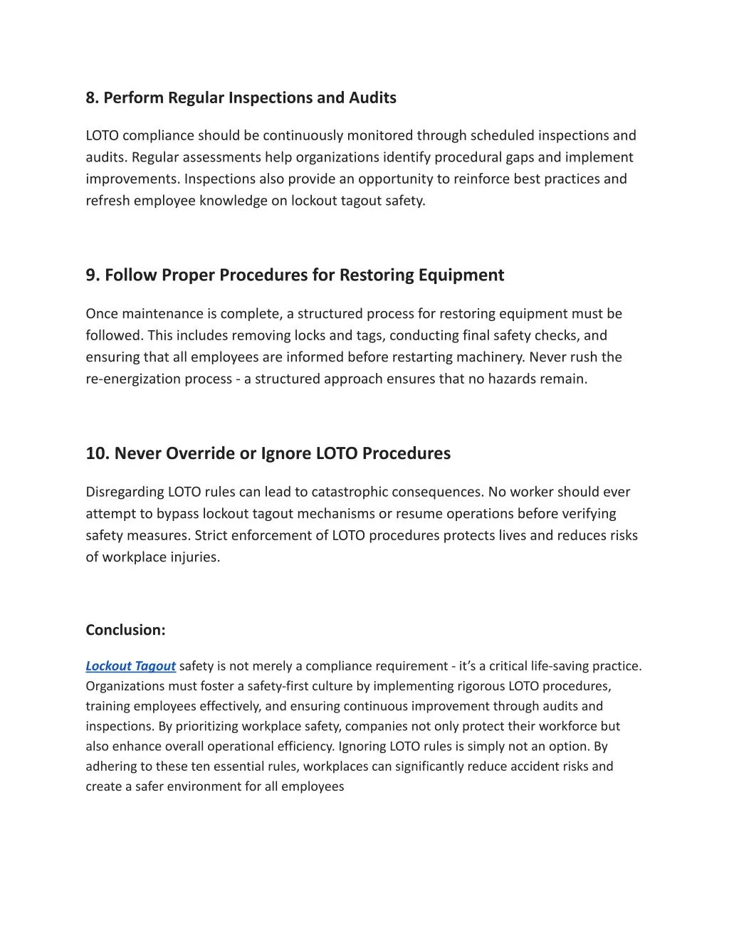 8 perform regular inspections and audits