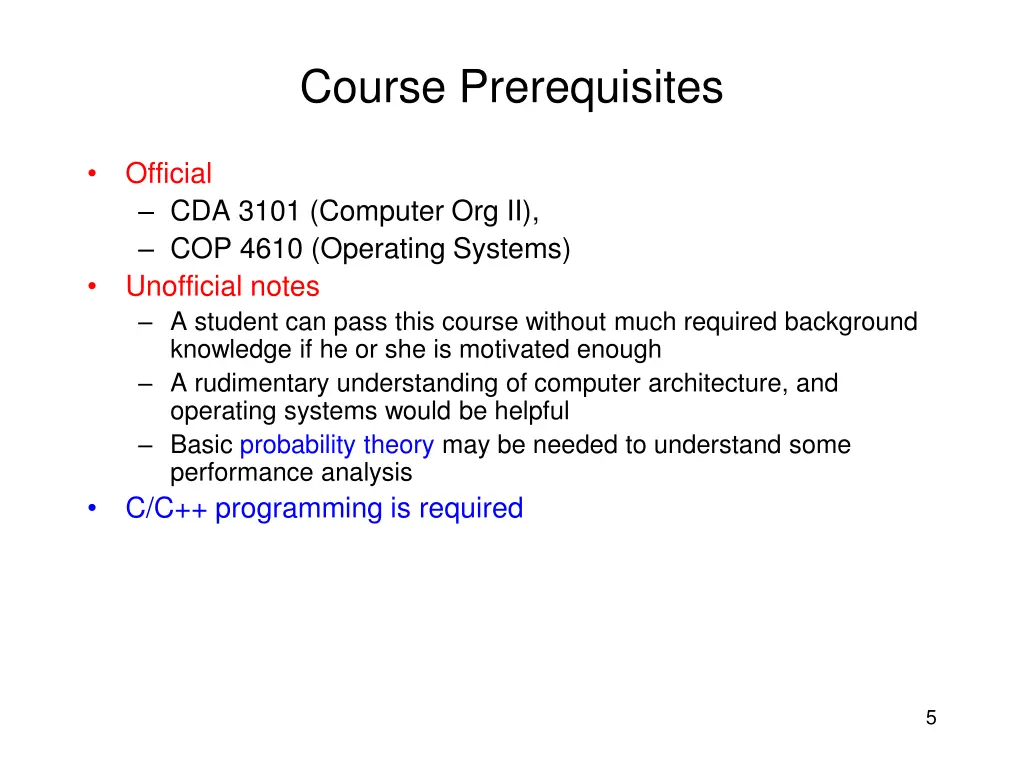 course prerequisites