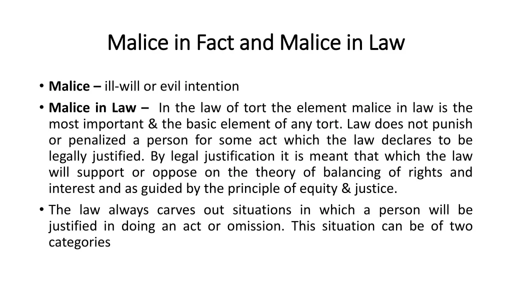 malice in fact and malice in law malice in fact