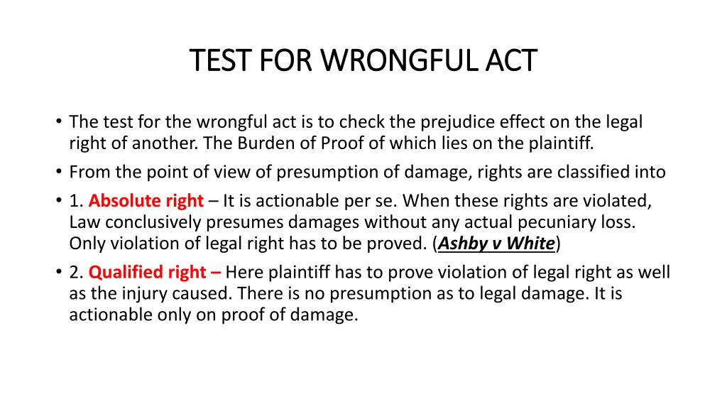 test for wrongful act test for wrongful act