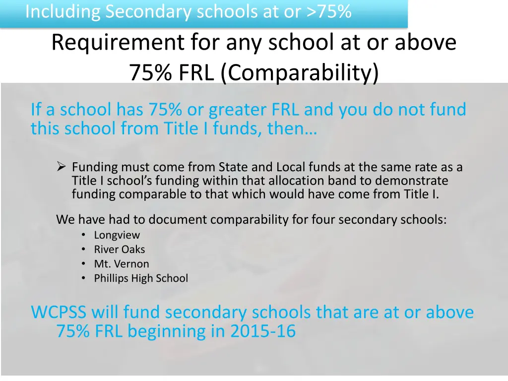 including secondary schools at or 75