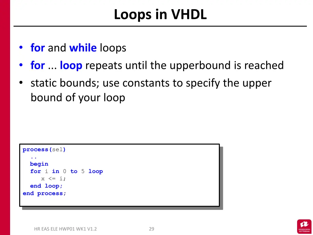 loops in vhdl
