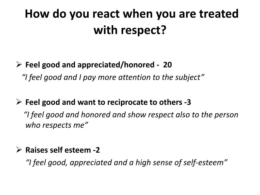 how do you react when you are treated with respect
