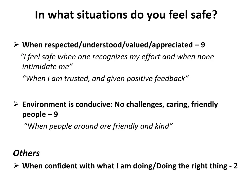 in what situations do you feel safe