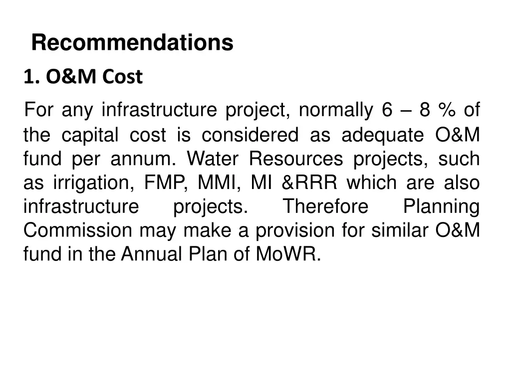 recommendations 1 o m cost for any infrastructure