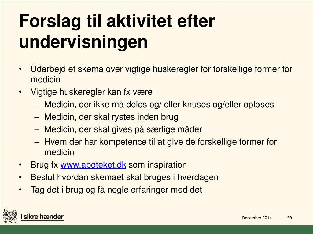 forslag til aktivitet efter undervisningen