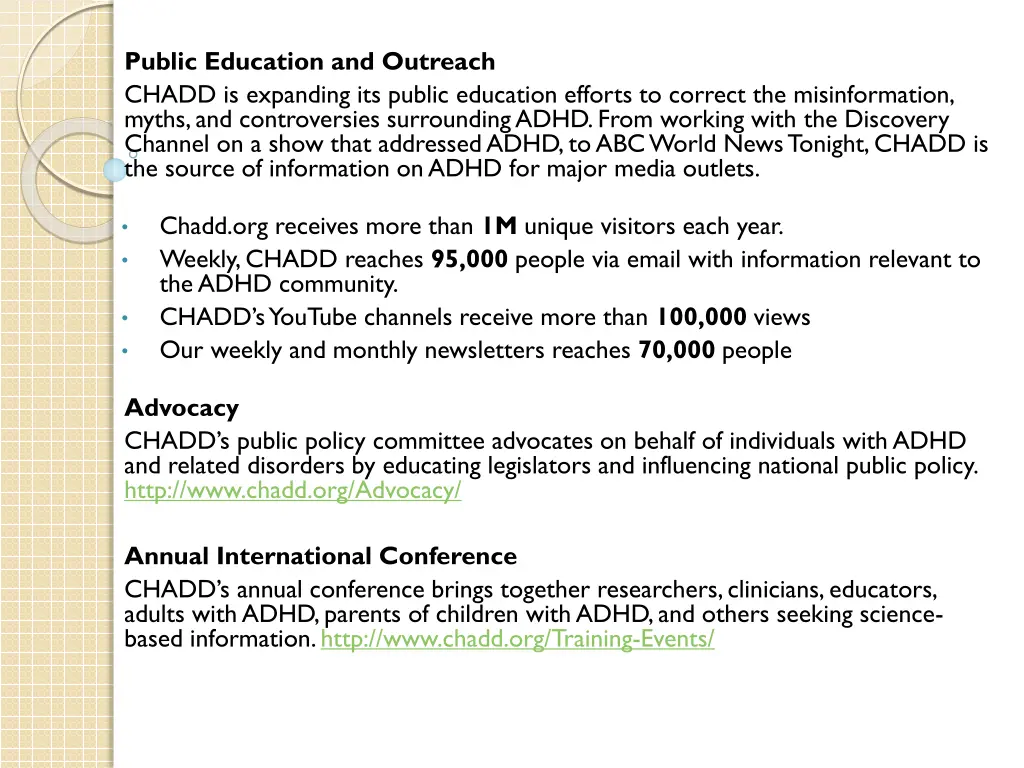 public education and outreach chadd is expanding
