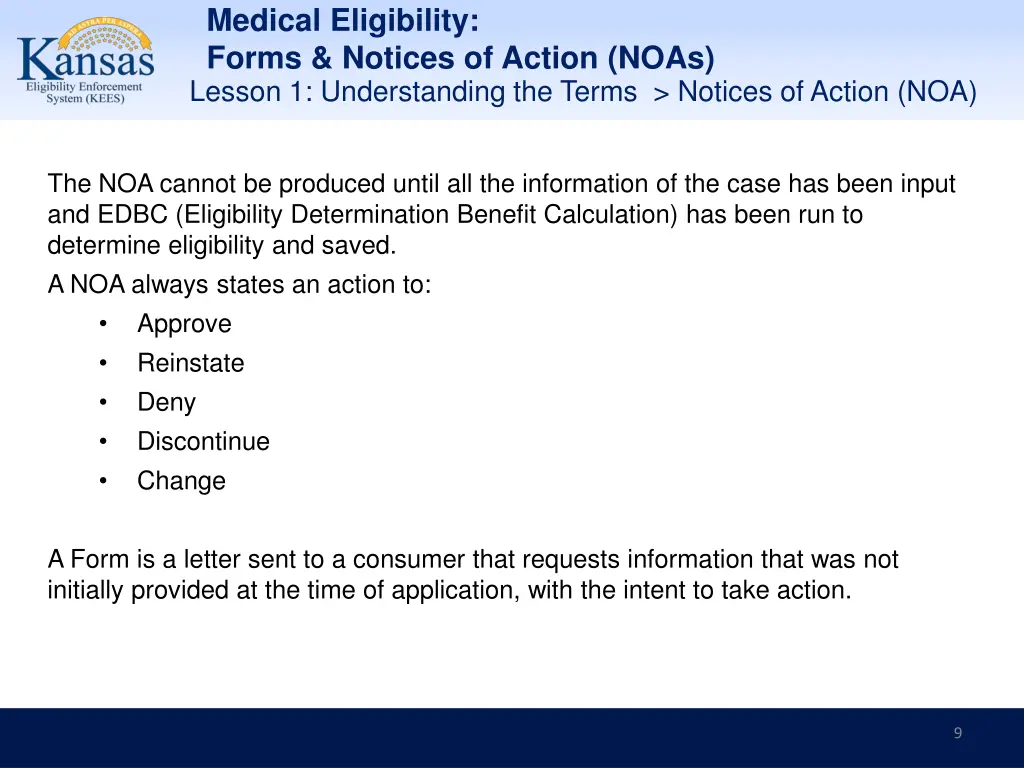 medical eligibility forms notices of action noas 8