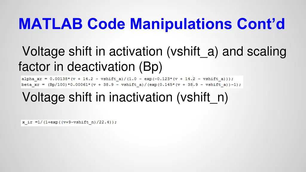 matlab code manipulations cont d