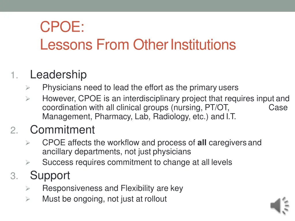 cpoe lessons from otherinstitutions