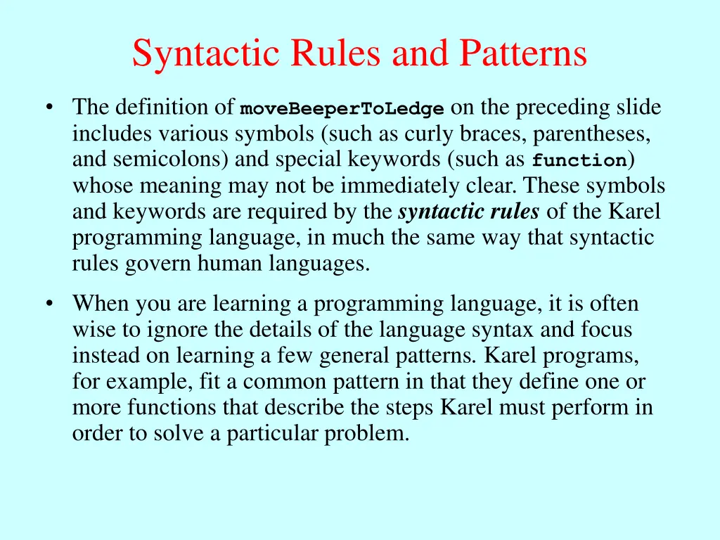 syntactic rules and patterns